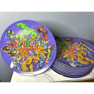 Vintage 1997 Marvel Mania Texas Ware Plates Set of 10 Spider-Man Hulk